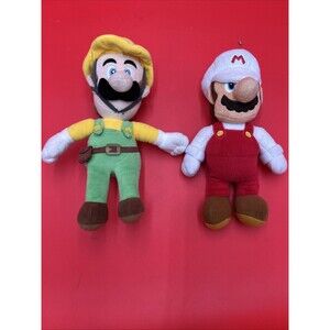 Nintendo 10" Luigi Builder Mario Fire Stuffed Toy Plush Doll Pair Set 2